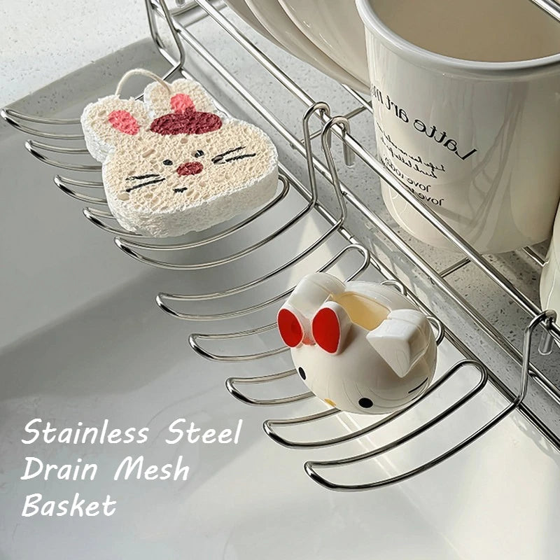 SinkSnap stainless drain basket hanging in kitchen sink